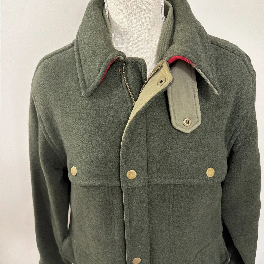 LL Bean Green Wool Cruiser Jacket Field Coat Hunting Quilted Removable Shell
